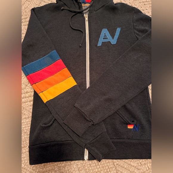 RARE ✨Aviator Nation Signature Rainbow Full Zip Hoodie Sweatshirt Charcoal XS - Picture 4 of 7
